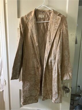 Womens Beige Brocade Long Coat